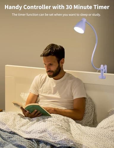 BOHON Desk Lamp with Clamp, 10W 38 LED Clip on Light, 5 Color 10 Brightness Auto Off Timer, Flexible Gooseneck Clip Lamp, Desk Lights for Office Home Bed Bedside Reading, Lilac Purple - Image 4