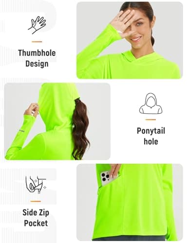 baleaf Women's Sun Shirts UPF 50+ Hoodie Long Sleeve Spf UV Shirt Lightweight Quick Dry Hiking Zip Pocket Green S - Image 5