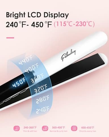 Fabuday Hair Straightener Flat Iron for Women - Fast Heat Up, Dual Voltage, LED Display, 12 Adjustabel Temp, Auto Shut Off Straightening Iron, Flat Irons for All Type Hair, 1'' Ceramic Plates - Image 5