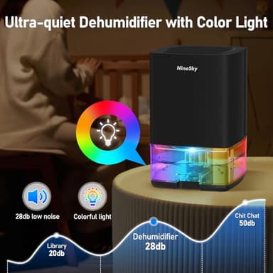 NineSky Dehumidifier for Home, 30oz Water Tank,(300 sq.ft) Dehumidifiers for Bedroom, Bathroom, Basement with 7 Colorful Lights, Auto Shut Off(C1 Black) - Image 3