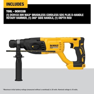 DEWALT 20V MAX SDS Plus 1 Inch Cordless Rotary Hammer with D-Handle, Bare Tool Only (DCH133B) - Image 3