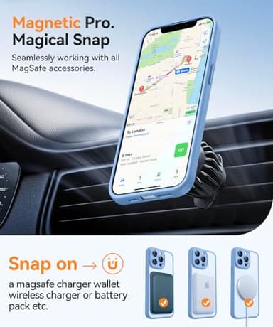 CANSHN Magnetic Compatible with iPhone 13 Pro Case, Upgraded [Full Camera Protection] [Compatible with Magsafe] [Translucent Matte] Shockproof Protective Phone Case Cover 6.1 Inch - Light Blue - Image 5