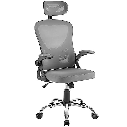 VECELO High Back Mesh Office Desk Chai with Lumbar Support & Headrest, 360° Swivel Wheels, Flip-up Armrest, Height Adjustable - Image 1