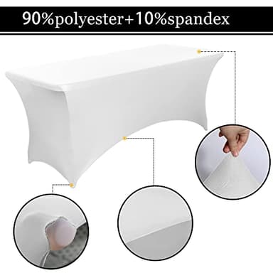BIFENBI 6FT White Fitted Tablecloths for Rectangle Tables, 2 Pcs - Stretch Spandex Table Cover Protector for Banquet, Massage Bed, Wedding, Birthday, 72 Length x 30 Width x 30 Height Inches - Image 2