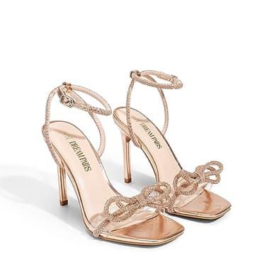 Dream Pairs Women's Double Bowknots Crystal Sandals Clear Slingback Heels Square Toe Shoes for Party Wedding,Size 7.5,Champagne,SDHS2389W - Image 2
