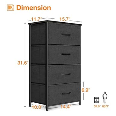 ODK Dresser for Bedroom with 4 Storage Drawers, Small Dresser Chest of Fabric Drawers with Sturdy Steel Frame, Wood Top, Black - Image 3