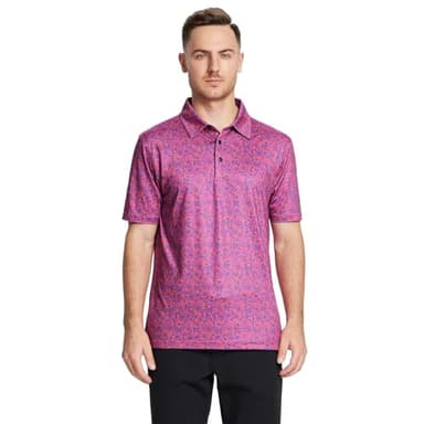 Golf Shirts for Men Dry Fit Short Sleeve Print Performance Moisture Wicking Polo Shirt Coral Paisley - Image 2