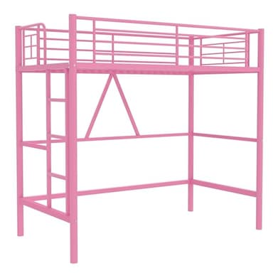 VECELO Loft Bed Twin Size, Metal Bedframe with Removable Ladder and Safety Guardrail, No Box Spring Needed, Space Saving, Noise Free, Pink - Image 8