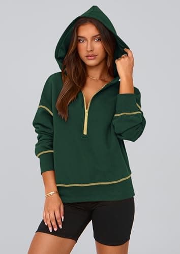PRETTYGARDEN Women's 2025 Fall Hooded Sweatshirts Long Sleeve Half Zip Cropped Hoodies Pullover Winter Fashion Clothes (Dark Green,X-Large) - Image 4