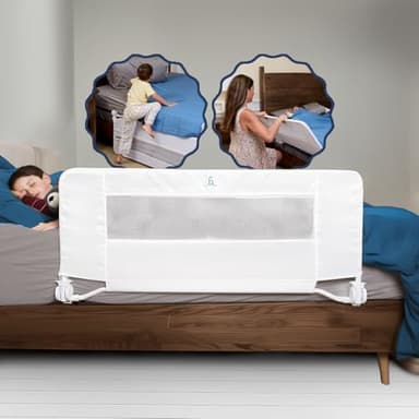 hiccapop 44" x 19" Bed Rail for Toddlers, Heavy-Duty Safety Bed Rail for Twin, Full, Queen Beds, Soft Mesh Cover & Swing-Down Design, Easy No-Tool Installation (White) - Image 1