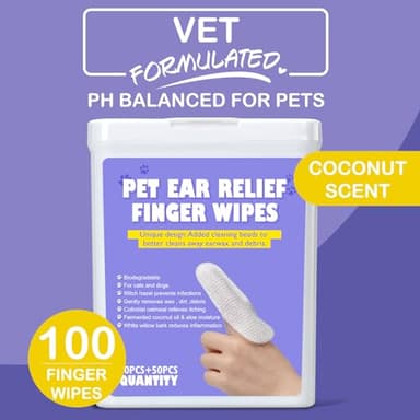 100Pcs Dog Ear Wipes, Pet Ear Cleaning Finger Wipes for Dogs & Cats, Soft Otic Cleaning Pads, Remove Wax, Dirt & Stop Smelly, Itchy, Non-Irritating Sooths & Deodorizes, Extra Wide Ear Wipes For Dog - Image 7