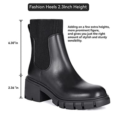 Athlefit Women's Black Chelsea Boots Fall Platform Ankle Boots Slip on Chunky Lug Sole Boots - Image 5