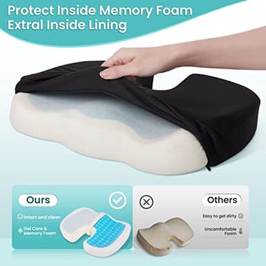 Office Chair Seat Cushion, Cooling Gel Enhanced Memory Foam Cushion for Long Sitting - Back, Sciatica, Coccyx, Tailbone Pain Relief Pillow - for Office, Gaming, Car, Wheelchair - Black, X-Large - Image 4