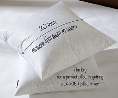 basic home 20x20 Decorative Throw Pillow Inserts-Down Feather Pillow Inserts-Square-Cotton Fabric-Set of 2-White. - Image 8
