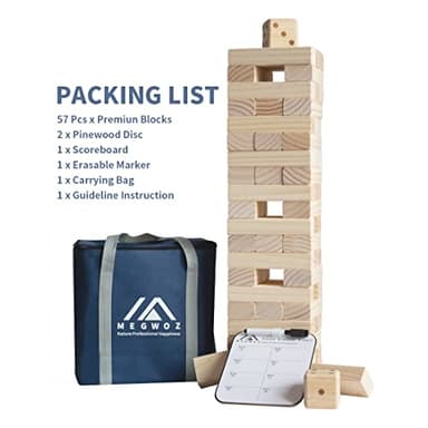 Megwoz Giant Tumble Tower Games for Kids and Adults 57 Blocks New Zealand Pine Wooden Blocks Stacking to Over 4.2FT Family Games for Indoors Outdoors Yard Games for Family - Image 8