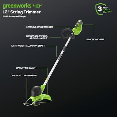 Greenworks 40V Lawn Care Combo Kit, Trimmer & Blower for Edging & Leaf Cleanup, 2.0Ah Battery & Charger (Gas-Free Yard Duo) - Image 2