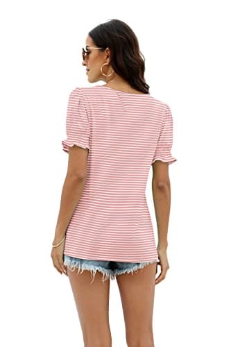 WIHOLL Spring Fashion Tops for Women Dressy Casual Summer Square Neck Shirts Cute Outfits 2025 Teacher Pink Stripe M - Image 4