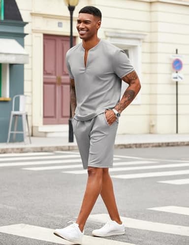 COOFANDY Men's 2 Pieces Outfits Casual Quarter Zip Polo T Shirt and Shorts Set Athletic Jogging Summer Tracksuit - Image 4