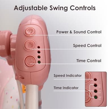 Baby Swings for Infants, Tiny Marvels Portable Swing with Adaptable Speed, Music, Removable-Toy-Bar, Foldable Infant Swing for Indoor and Outdoor Use, 0-9 Months 6-20 lbs(Blush Bloom) - Image 9