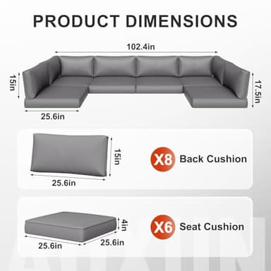 Aoxun Outdoor Replacement Cushions for Patio Furniture, Deep Seat Outdoor Cushions for 6-Seat Wicker Sectional, 14-Piece Water-Repellent Cushion for L-Shape Couch - Image 3