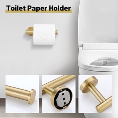 Bathroom Towel Holder Set, 6 Pieces Brushed Gold Towel Bar Bathroom Hardware Accessories Set, SUS304 Stainless Steel Towel Rack Towel Ring Toilet Paper Holder Set Wall Mounted - Image 5