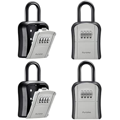 Puroma Key Lock Box, Portable Combination Lockbox Wall-Mounted Key Storage Box for House Keys, Resettable Code Safe Security Lock Box for Home, Office, Apartment Spare Key Storage (4 Pack, Gray) - Image 1