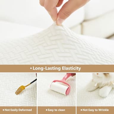 Yoovat Couch Cushion Covers for Sofa Couch Covers Wear-Resistant Universal Sofa Cover Stretch for Sectional Slipcovers (Texture-Cream White,Back Cover L) - Image 5