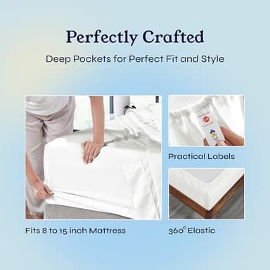 California Design Den Split King Sheets Sets for Adjustable Bed - Soft 400 Thread Count Sateen, Natural 100% Cotton Sheets, Deep Pockets, Breathable, Cooling & Durable Bedding Set - Ivory (Pale Tone) - Image 5