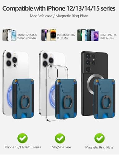 For Magsafe Wallet with Grip, 6-Card Holder, Stronger Magnetic Card Wallet Holder for iPhone 17/16/15, iPhone 14/13/12 Series, Leather Magnetic Phone Wallet with Privacy Flap, RFID Blocking, Blue - Image 8