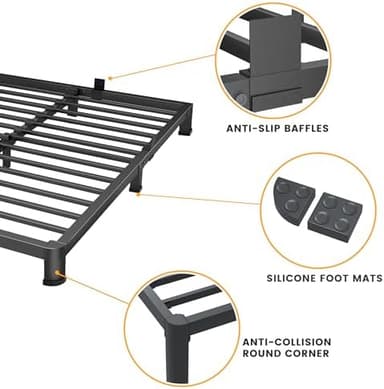 Superay 4 Inch King Bed Frame Low Profile, Heavy Duty Metal Platform Bed Frame with Round Corner Legs, Sturdy Mattress Foundation, No Box Spring Needed, Easy Assembly, Noise Free, Black - Image 5