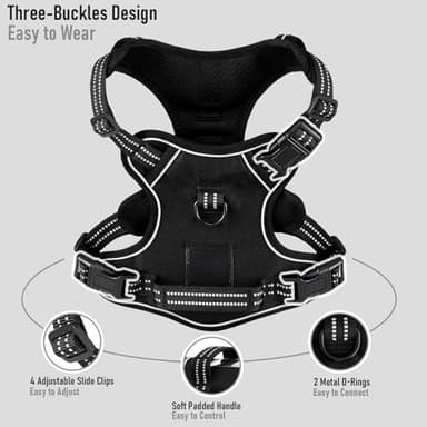 AUNZO Dog Harness Medium Sized Dog, No Pull Pet Harness with Metal Front Clip Control, Adjustable Dog Vest for Easy Walking, Breathable Oxford Material, Reflective Strips, Black, M - Image 3