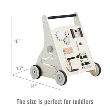 Beright Wooden Baby Walker Push and Pull Learning Activity Walker Kids’ Activity Toy Multiple Activities Center Develops Motor Skills & Stimulates Creativity (Natural) - Image 2