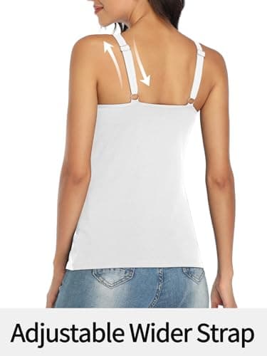 V FOR CITY Shelf Bra Tank Top for Women Adjustable Wide Strap Camisole Cotton Yoga Cami Shirts L White - Image 3