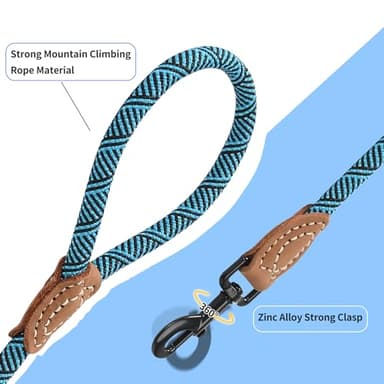 Mile High Life Rope Leash with Genuine Leather Connection, 6 FT/5 FT/4 FT, Heavy Duty Leash for Medium & Large Dogs (Turquoise Green, 48 Inch) - Image 5