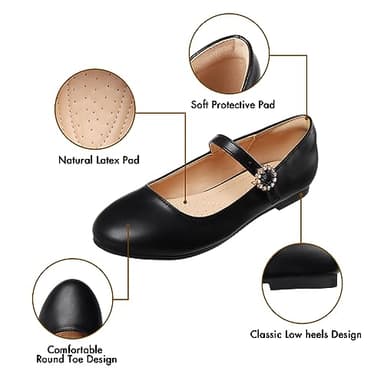 Viapipa Womens Mary Jane Shoes Comfortable Strap Flats Dressy Casual Ballet Flats Shoes Floral Buckle Round Toe Black Flats Shoes for Women MatteBlack Size8 - Image 4