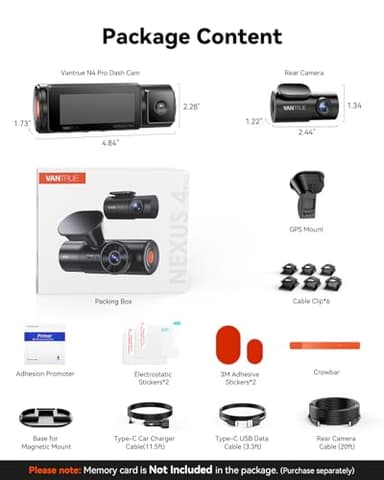Vantrue N4 Pro 4K 3 Channel Dash Cam, STARVIS 2 IMX678 x PlatePix™ x HDR Night Vision, 4K+1080P+1080P Front Inside and Rear Dash Camera, Voice Control, WiFi, GPS, 24H Parking Mode, Support 512GB Max - Image 9