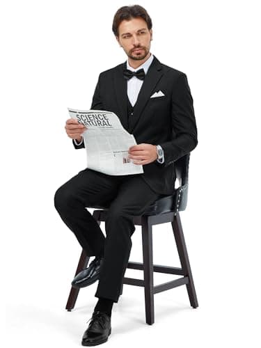 MAGE MALE Mens 3 Piece Suits Slim Fit Tuxedo Suit Set Soild Prom Wedding Suits One Button Blazer Vest Pants Set with Bow Tie Black - Image 3