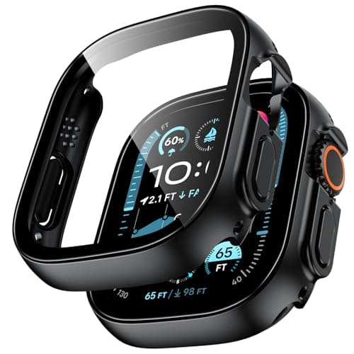 TAURI 2 Pack Hard Case for Apple Watch Ultra 3/Ultra 2/Ultra 49mm, with PC Tempered Glass Screen Protector, [Scristant Resistant], [Overall Protection] Slim Cover for iwatch Ultra 49mm, Black - Image 1