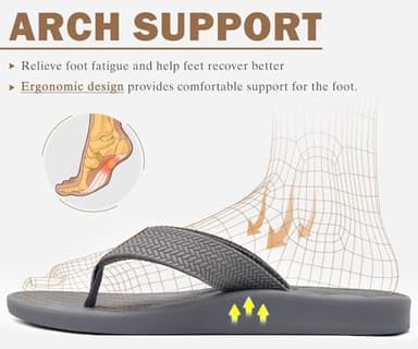 KuaiLu Mens Flip Flops Arch Support Comfortable Cushion Memory Foam Recovery Walking Waterproof Leather Thong Sandals Orthotic Plantar Fasciitis Summer Casual Beach Pool Slip on Slippers Grey Size 11 - Image 4