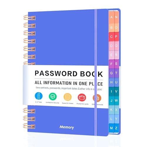 Spiral Password Book with Alphabetical Tabs - 5.8" X 8.2" Small Password Keeper Book with Inner Pocket for Seniors, Large Print, Hardcover, 450 Logins – Monthly Planner ，Home, Office, Family Planning - Image 1