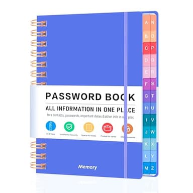 Spiral Password Book with Alphabetical Tabs - 5.8" X 8.2" Small Password Keeper Book with Inner Pocket for Seniors, Large Print, Hardcover, 450 Logins – Monthly Planner ，Home, Office, Family Planning - Image 1