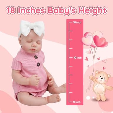 Jirachi Realistic Reborn Baby Dolls, 18 Inch Real Life Full Body Vinyl Sleeping Baby Girl, Newborn Lifelike Reborn Baby Dolls with Pink Clothing Set - Image 6