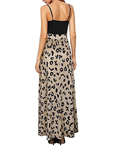 Newshows Womens' Boho Maxi Dress Summer Vacation Outfits 2025 Wedding Guest Country Concert Teacher Dresses Casual Beach Work Long Flowy Dresses Business Casual Sundress(Black Floral Leopard,L) - Image 4