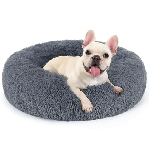 rabbitgoo Dog Bed for Small, 24 inches Machine Washable, Fluffy Donut Pet Bed Anti-Slip, Calming Soft Plush Round Cushion, Fits up to 18 lbs Pets, Dark Grey - Image 1
