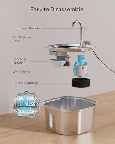 PEKTACO Cat Water Fountain - 3.2L/108oz Stainless Steel Pet Water Drinking Fountain for Cats Indoor, Dog Water Fountain with Water Level Window - Image 6