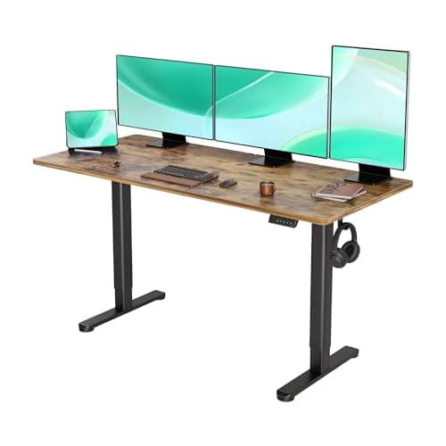 YDN Standing Desk, Electric Adjustable Height Stand up Desk, 63x24 Inches Sit Stand Home Office Desk with Splice Board, Rustic Brown Top - Image 1