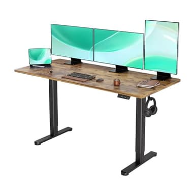 YDN Standing Desk, Electric Adjustable Height Stand up Desk, 63x24 Inches Sit Stand Home Office Desk with Splice Board, Rustic Brown Top - Image 1