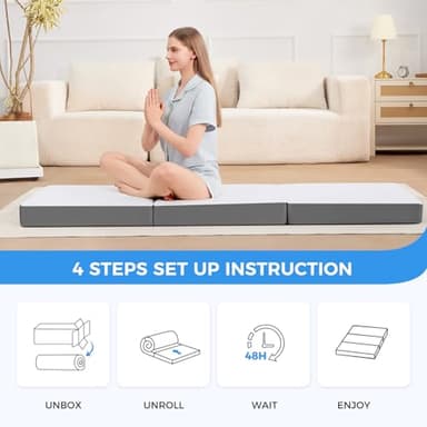 MASVIS Trifold Mattress, 4 Inch Memory Foam Foldable Mattress with Washable Cover, Tri-Folding Floor Bed for Camping, Queen - Image 6