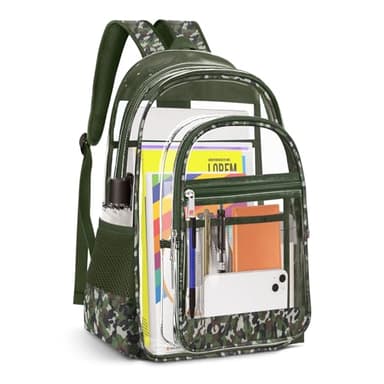 KIMNERPU Clear Backpack, Heavy Duty PVC Transparent Backpack with Reinforced Straps, See Through Multiple Pockets Large Capacity Bookbag for Concert Work Security Travel Festival (Camouflage) - Image 1