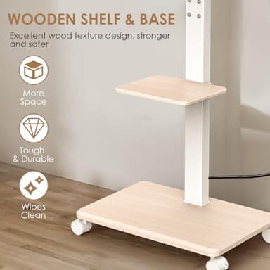 Neothm Rolling TV Stand with Power Outlet for 32-75 Inch TVs up to 110 lbs, Tilt & Swivel Mobile TV Stand on Wheels Portrait Height Adjustable Mobile TV Cart with Wood Shelf, Max VESA 600x400mm White - Image 7